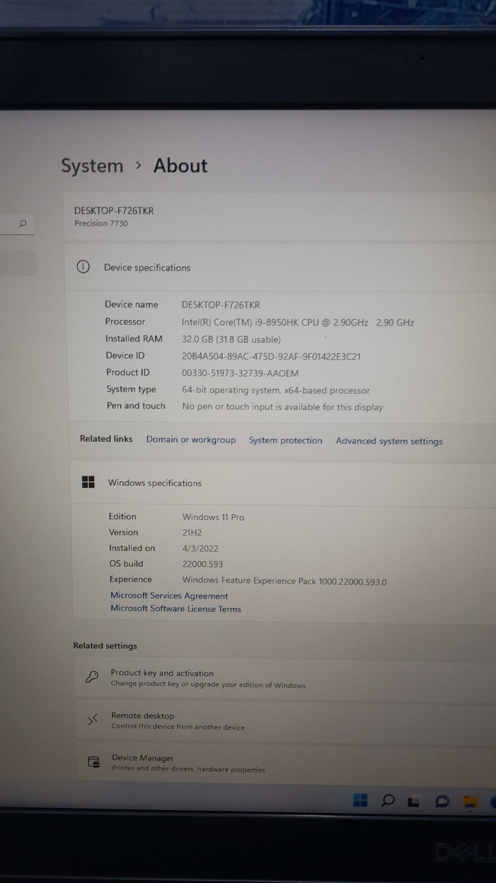 Uk used Dell Precision 7730 laptop intel Core i9-8850HK,6G dedicated Quadro P3200, FHD - 512GB SSD - 32GB RAM - Keypad Light 22407GB Total graphic